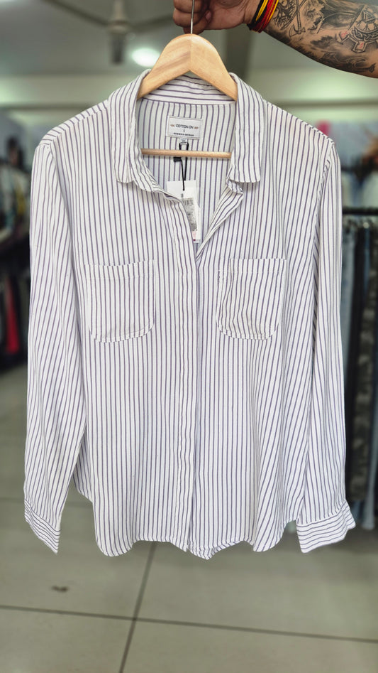 Women's Cotton On Striped Long Sleeve Button-Down Shirt