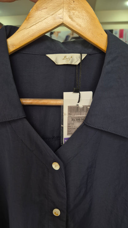 Women's Navy Blue Long Sleeve Button-Down Shirt