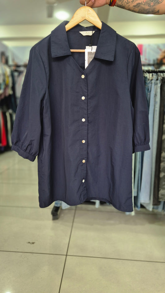 Women's Navy Blue Long Sleeve Button-Down Shirt
