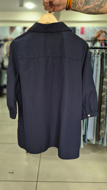 Women's Navy Blue Long Sleeve Button-Down Shirt