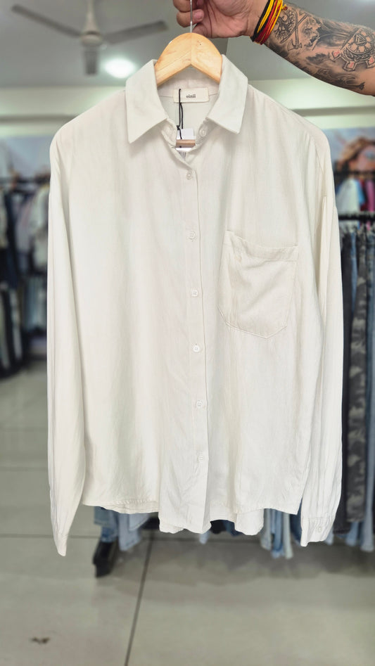 Women's oinii Off-White Textured Long Sleeve Button-Down Shirt