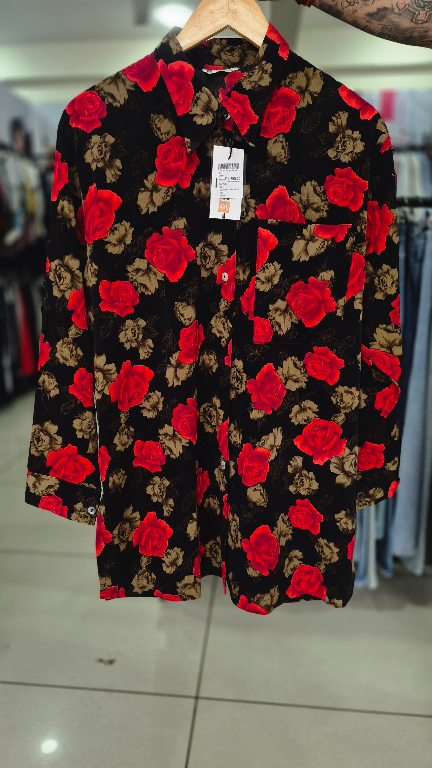 Women's NeongKul Black Floral Print Long Sleeve Button-Down Shirt