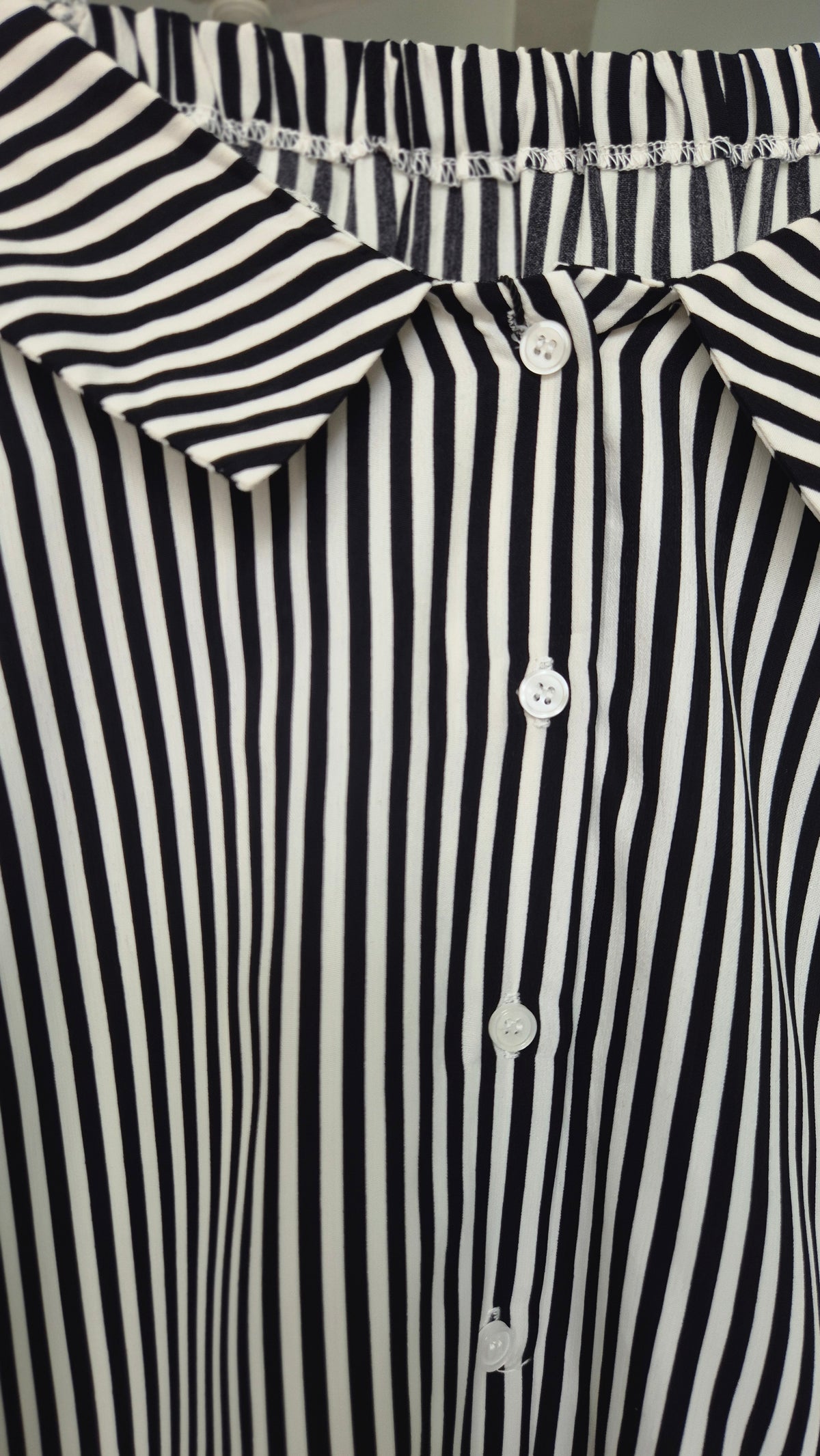 Women's Black and White Striped Off-Shoulder Button-Down Shirt