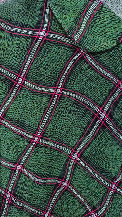 Women's Green Plaid Diagonal-Grid Long Sleeve Shirt