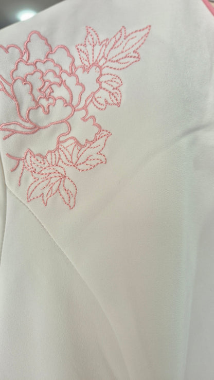 Women's White and Pink Color-Block Three-Quarter Sleeve Shirt