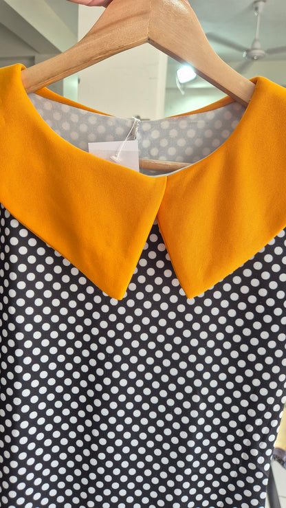 Polka Dot Contrast Collar Midi Dress