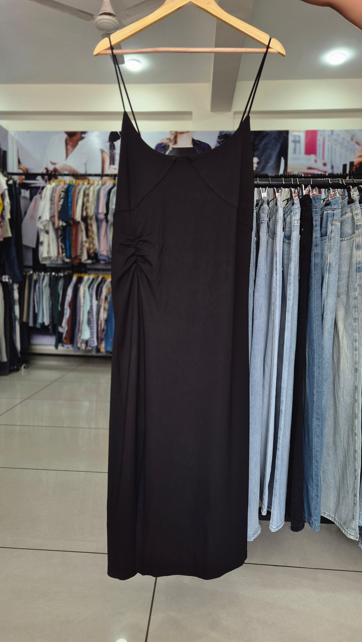 Ruched Side Midi Slip Dress