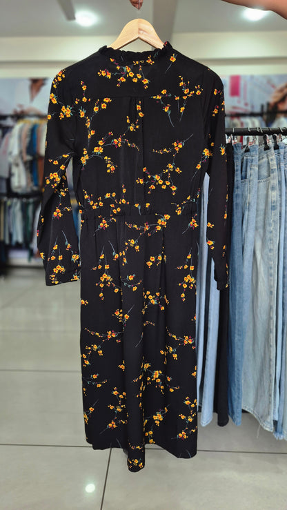 Midnight Floral Belted Midi Dress
