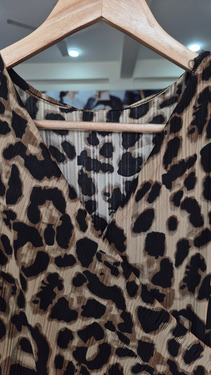 Wild Elegance Leopard Print Wrap-Style Midi Dress