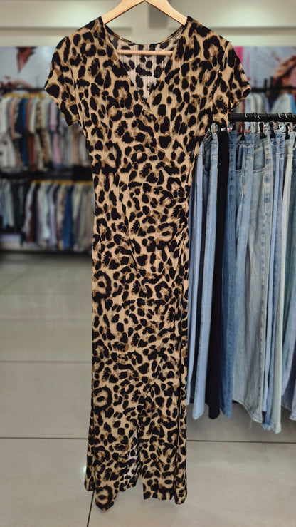 Wild Elegance Leopard Print Wrap-Style Midi Dress