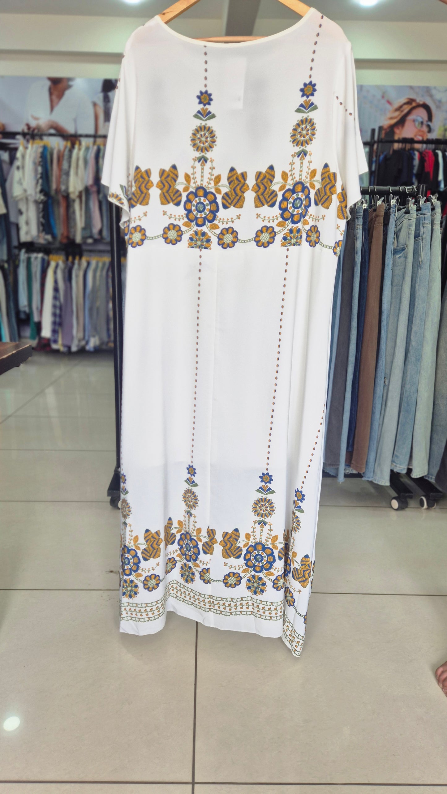 White Floral Embroidered Boho Maxi Dress