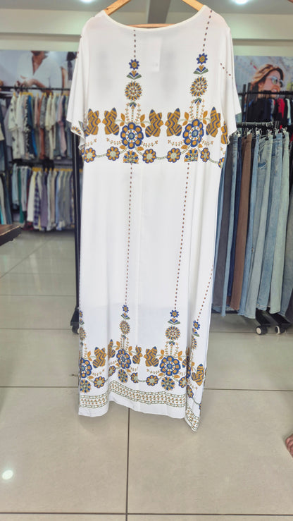 White Floral Embroidered Boho Maxi Dress