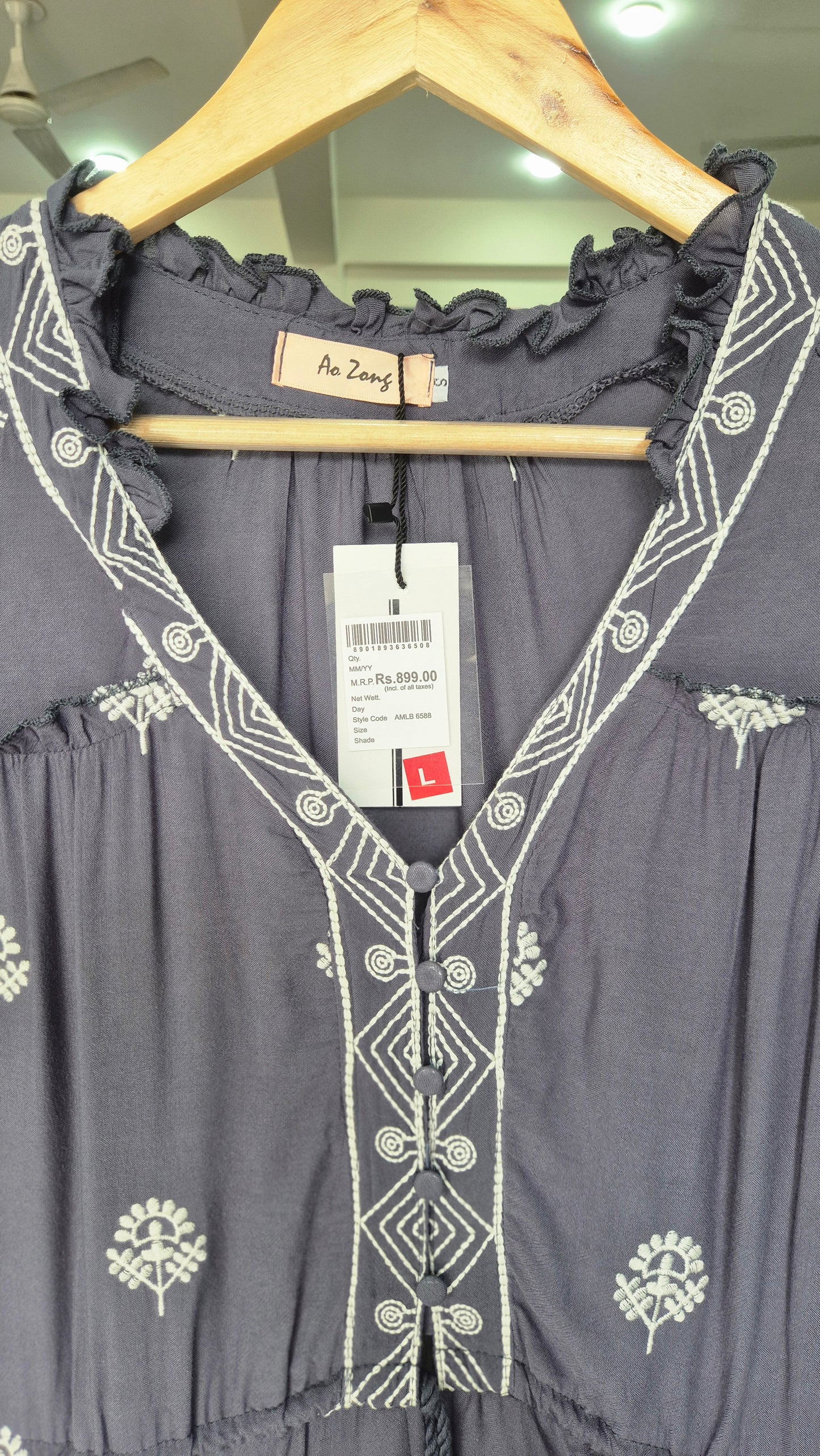 Slate Grey Bohemian Embroidered Tiered Maxi Dress