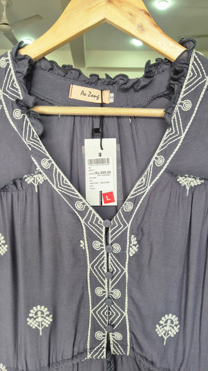 Slate Grey Bohemian Embroidered Tiered Maxi Dress