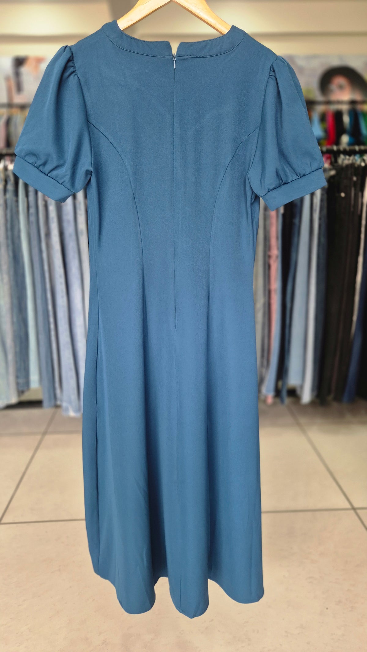 Royal Blue V-Neck Pleated A-Line Knee-Length Dress