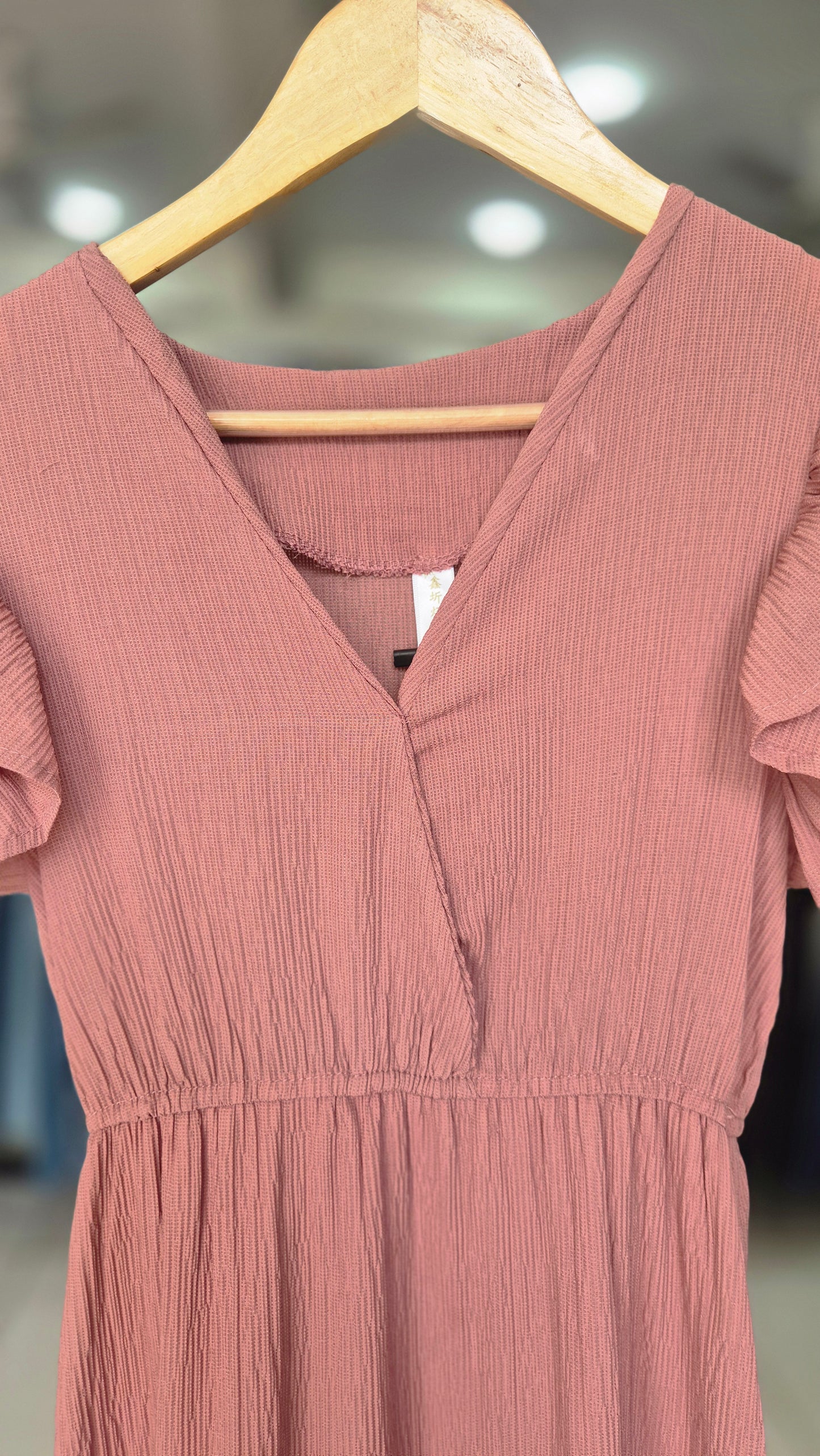 Dusty Rose Flutter Sleeve Tiered Midi Dress