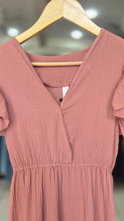 Dusty Rose Flutter Sleeve Tiered Midi Dress