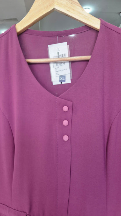 Magenta Short Sleeve A-Line Dress with Pockets and Tie Waist