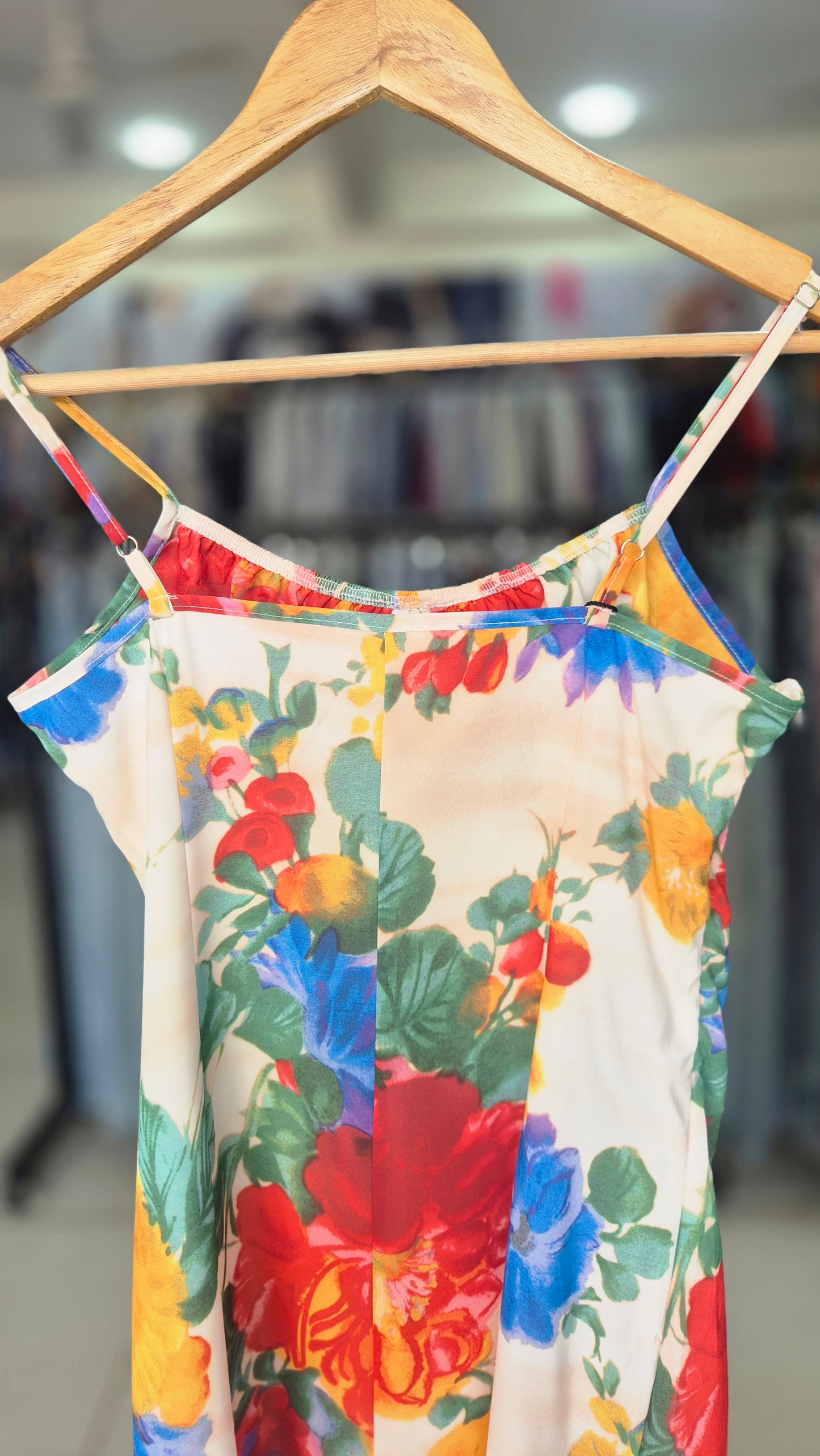 Vibrant Floral Print Spaghetti Strap Midi Slip Dress