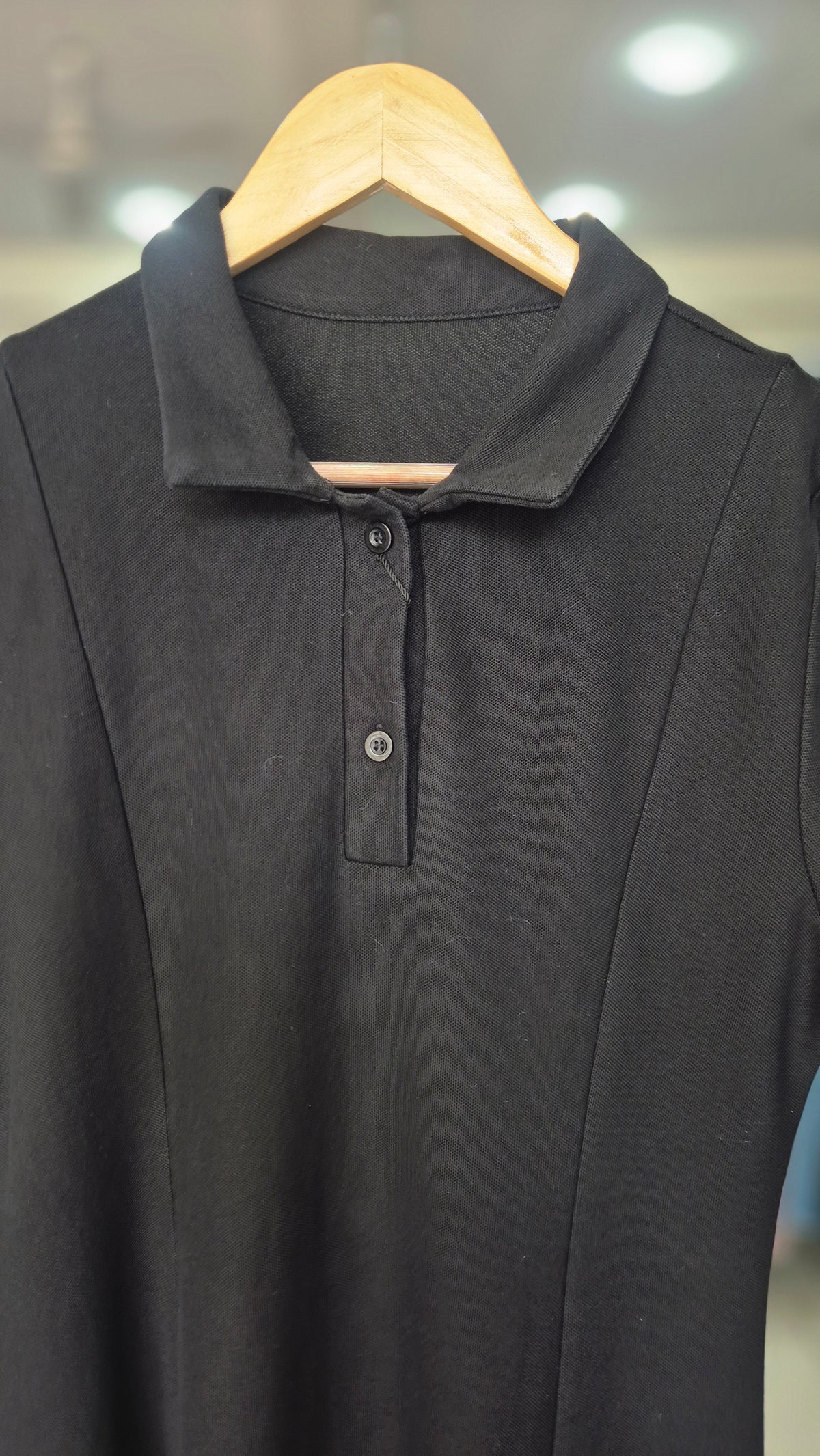 Black Short Sleeve Polo Collar Midi Dress