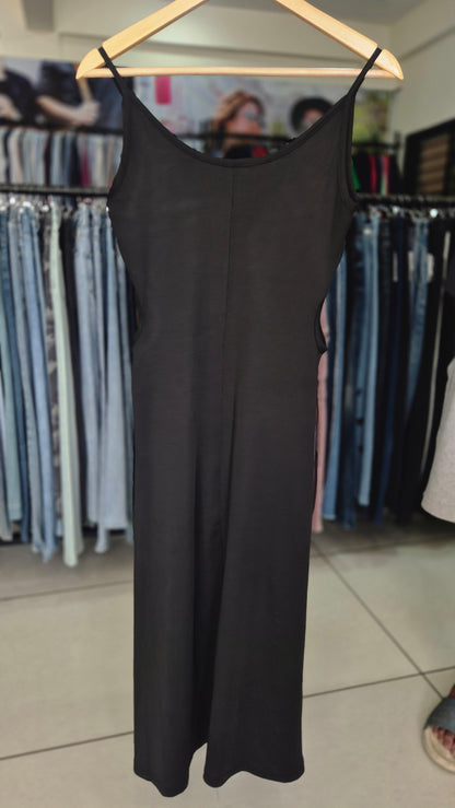 Black Spaghetti Strap Side Cutout Midi Dress