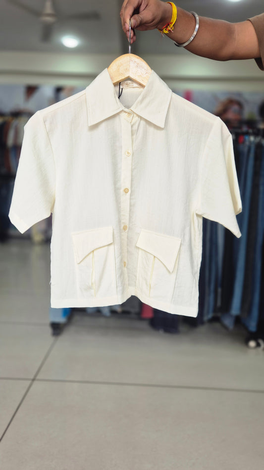 Women's Cream Utility-Style Boxy Shirt with Collar