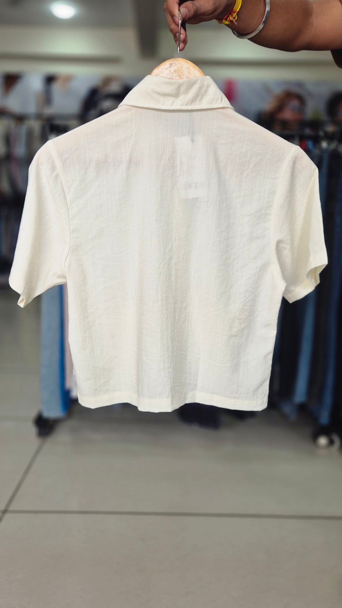 Women's Cream Utility-Style Boxy Shirt with Collar