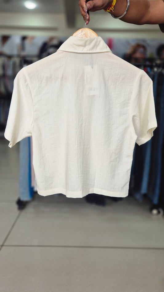 Women's Cream Utility-Style Boxy Shirt with Collar