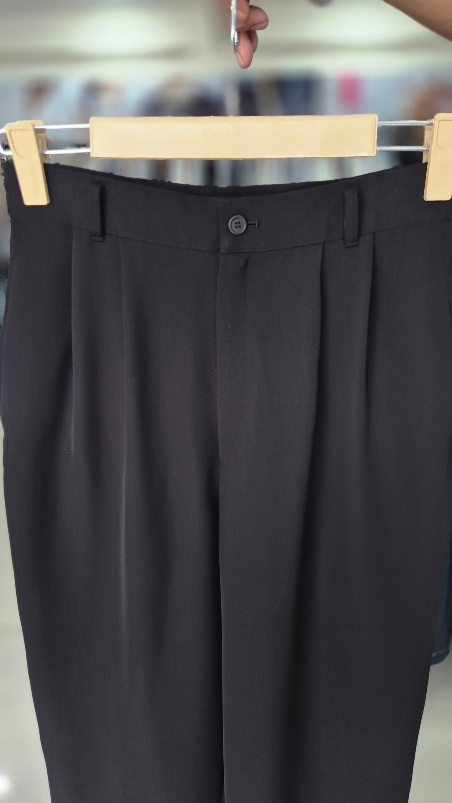 Black High-Waisted Pleated Tapered Trousers