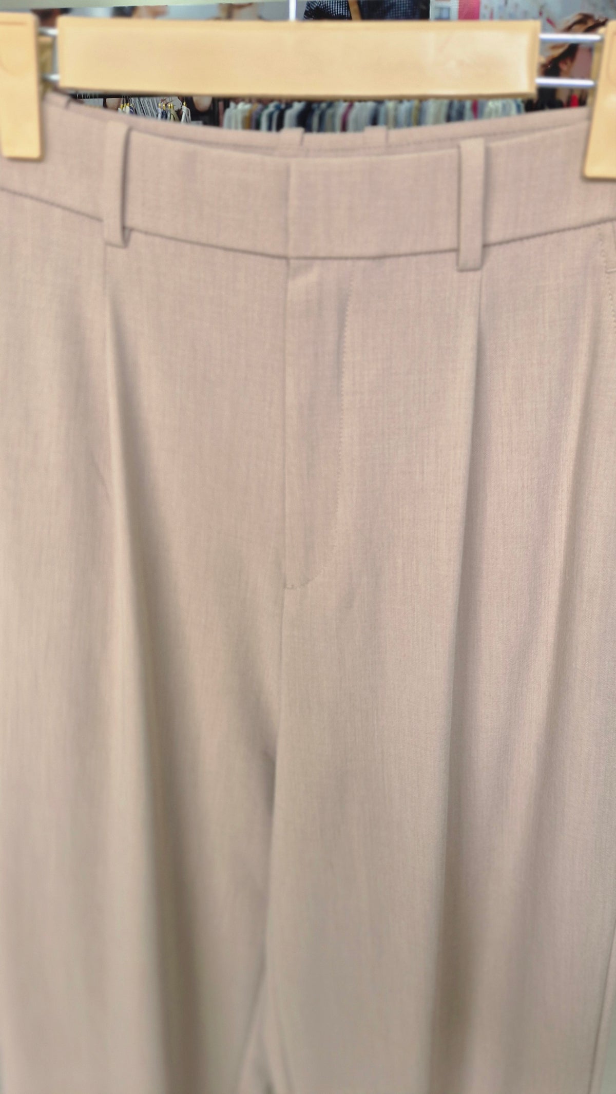 Beige High-Waisted Wide Leg Pleated Trousers