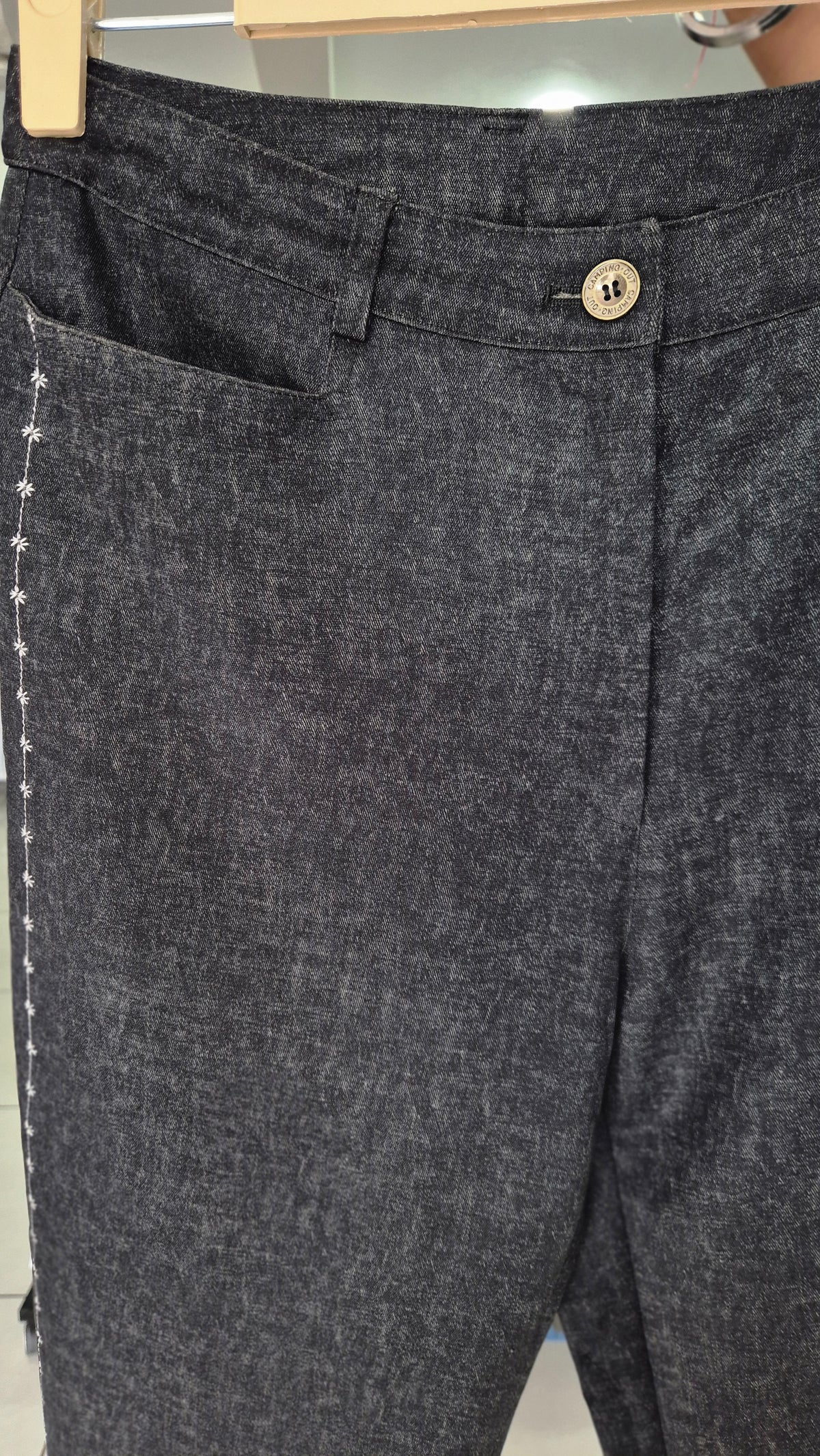 Charcoal Grey Straight Leg Trousers with Side Embroidery