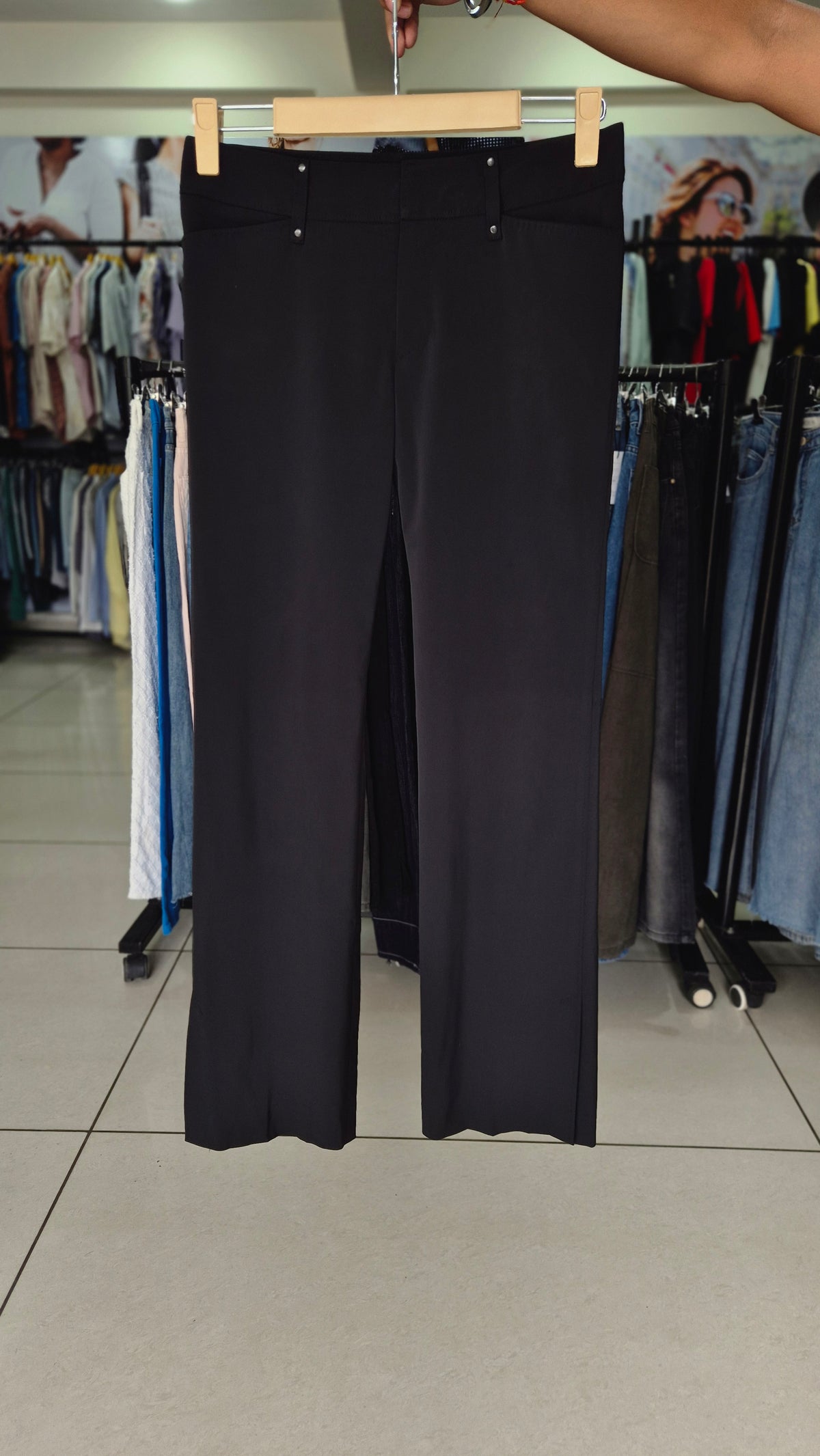Women's Smooth-Front Tailored Work Pants with Metal Accents