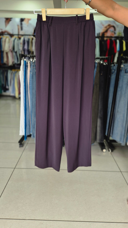 Women's Relaxed Fit Plum Pants with Asymmetrical Back Pocket