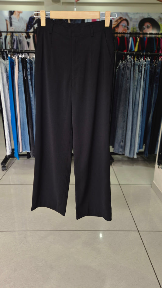 Black High-Waisted Wide Leg Tailored Trousers