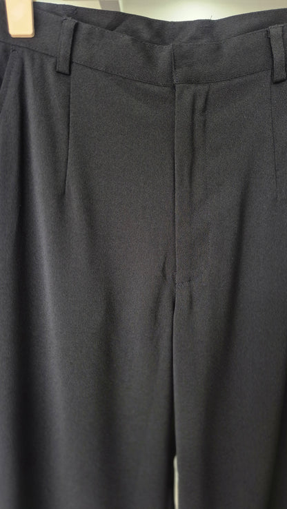 Black High-Waisted Wide Leg Tailored Trousers