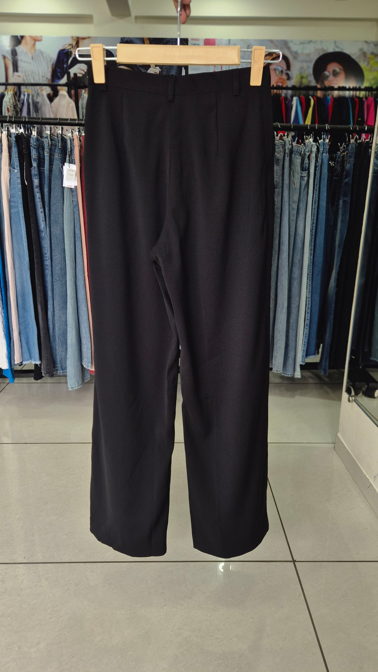 Black High-Waisted Wide Leg Tailored Trousers