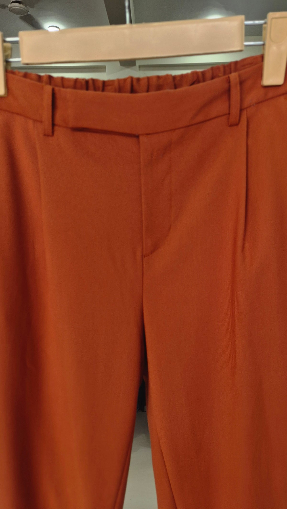Rust Orange Elastic-Back Tapered Tailored Trousers