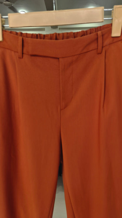 Rust Orange Elastic-Back Tapered Tailored Trousers