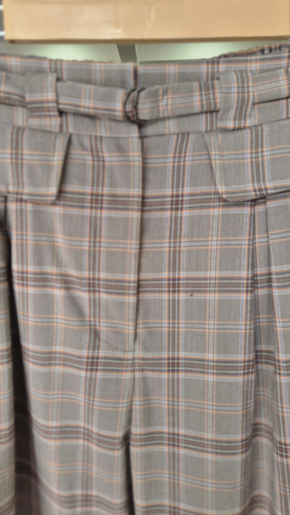 Women's Checkered Straight Leg Pants with Elastic Back Waist