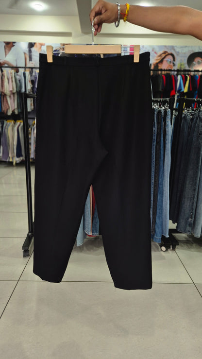 Black High-Waisted Flat Front Straight Leg Trousers