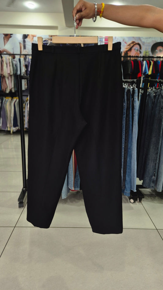 Black High-Waisted Flat Front Straight Leg Trousers