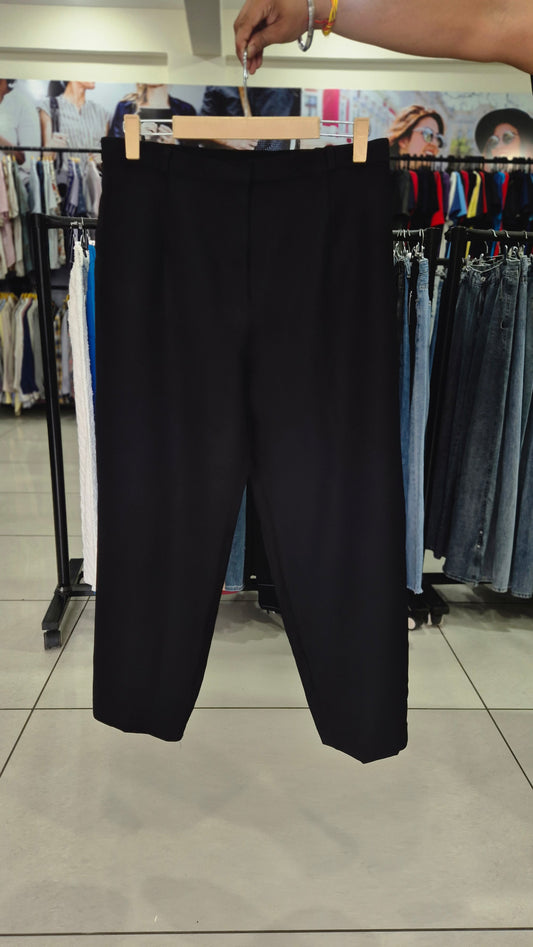 Black High-Waisted Flat Front Straight Leg Trousers