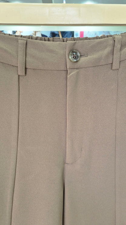 Taupe Elastic-Back Front Seam Flared Trousers