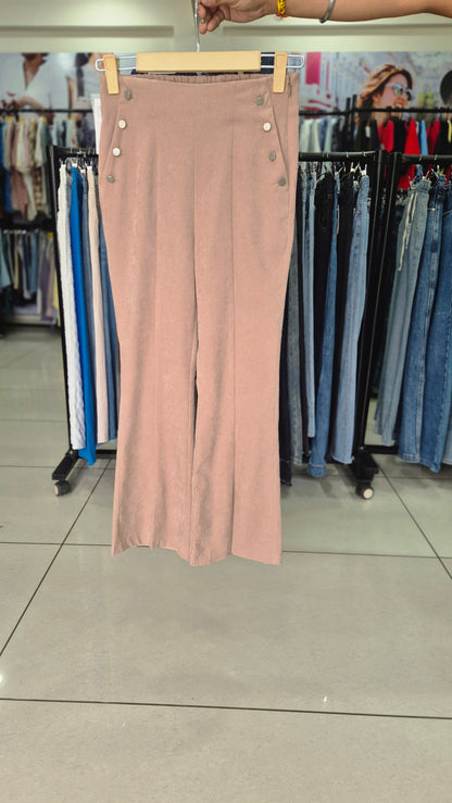 Women's Mauve Elastic-Back Bootcut Pants with Metallic Accents
