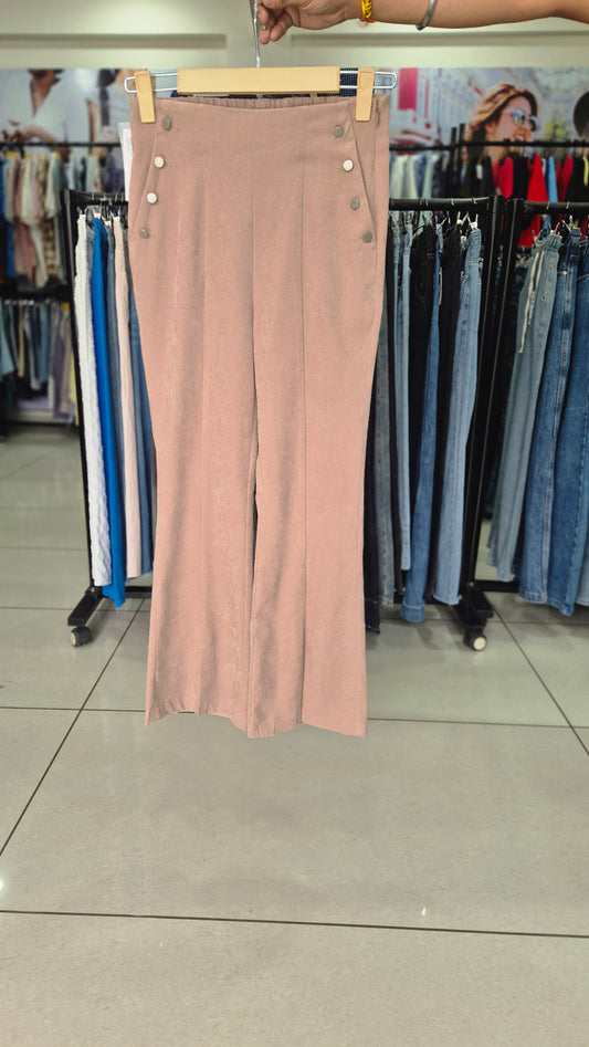 Women's Mauve Elastic-Back Bootcut Pants with Metallic Accents