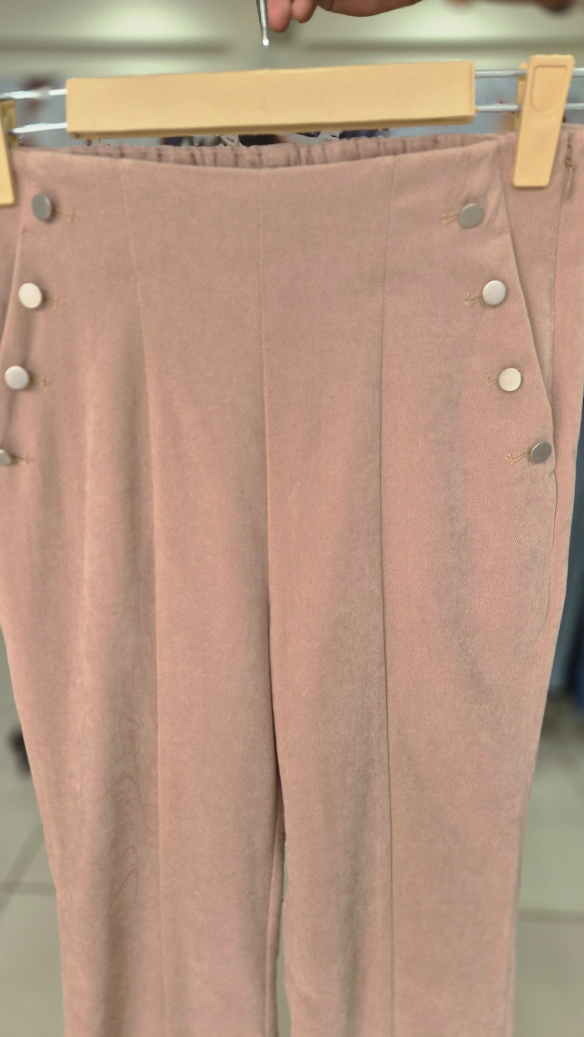 Women's Mauve Elastic-Back Bootcut Pants with Metallic Accents