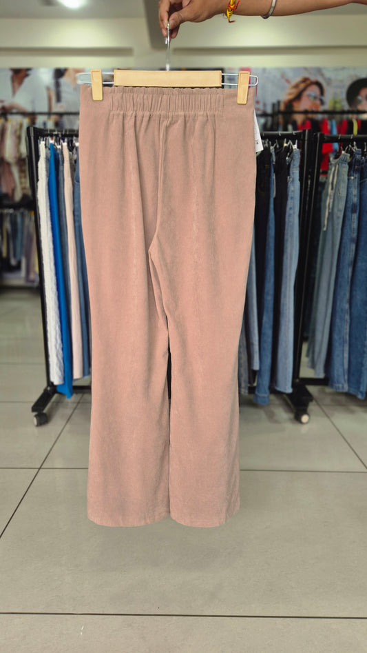 Women's Mauve Elastic-Back Bootcut Pants with Metallic Accents