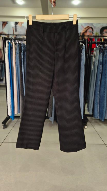 Black Pinstripe High-Waisted Straight Leg Trousers