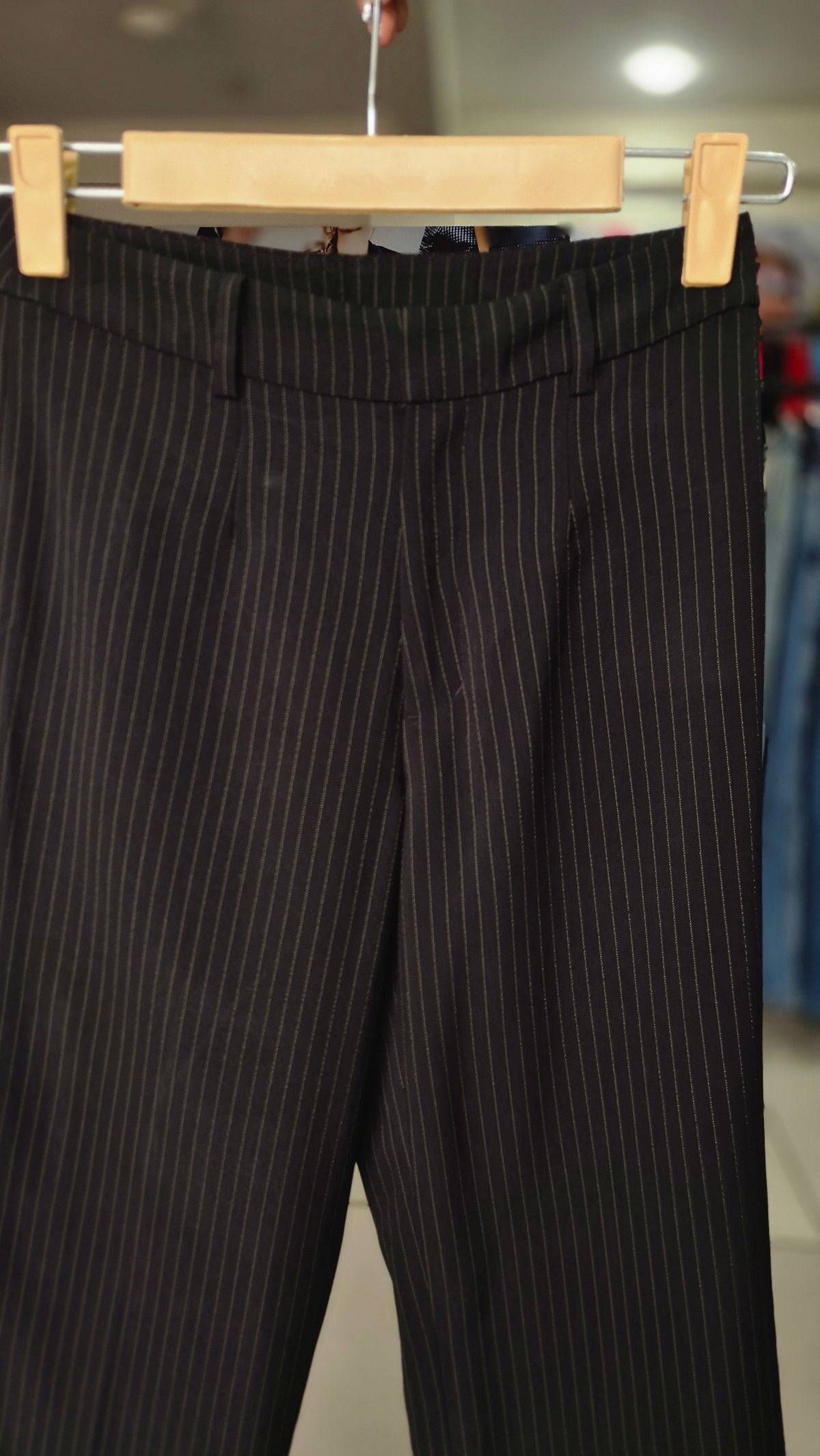 Black Pinstripe High-Waisted Straight Leg Trousers