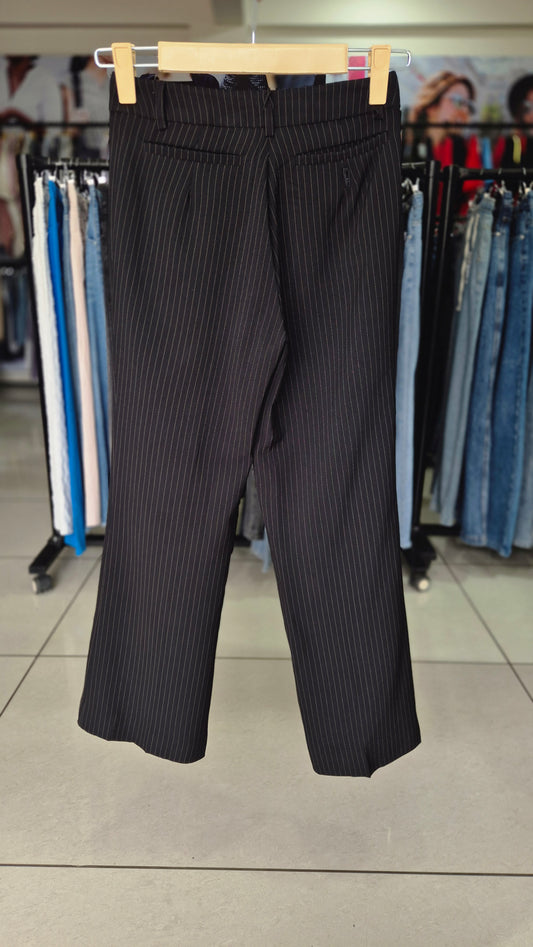 Black Pinstripe High-Waisted Straight Leg Trousers